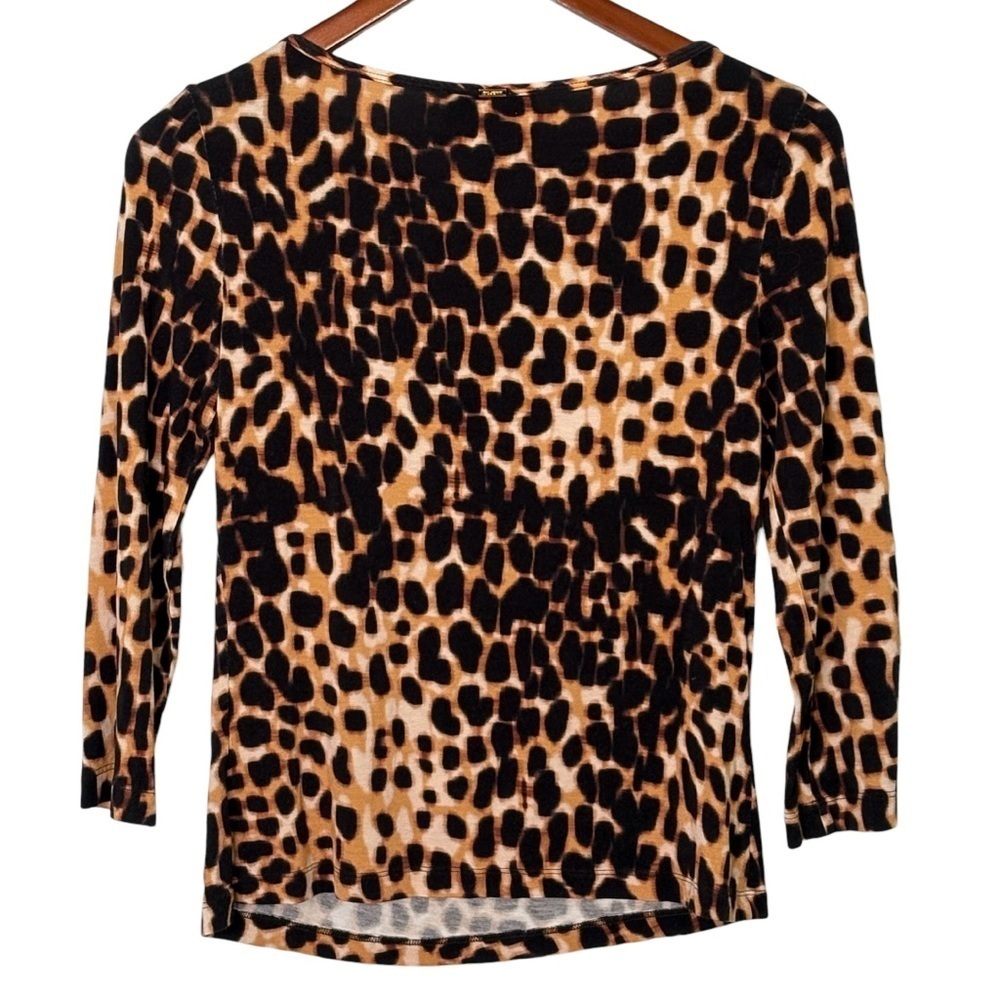 St John for Nordstrom Leopard Animal Print Top Size S Crop 3/4 Sleeve Pullover - Picture 3 of 10